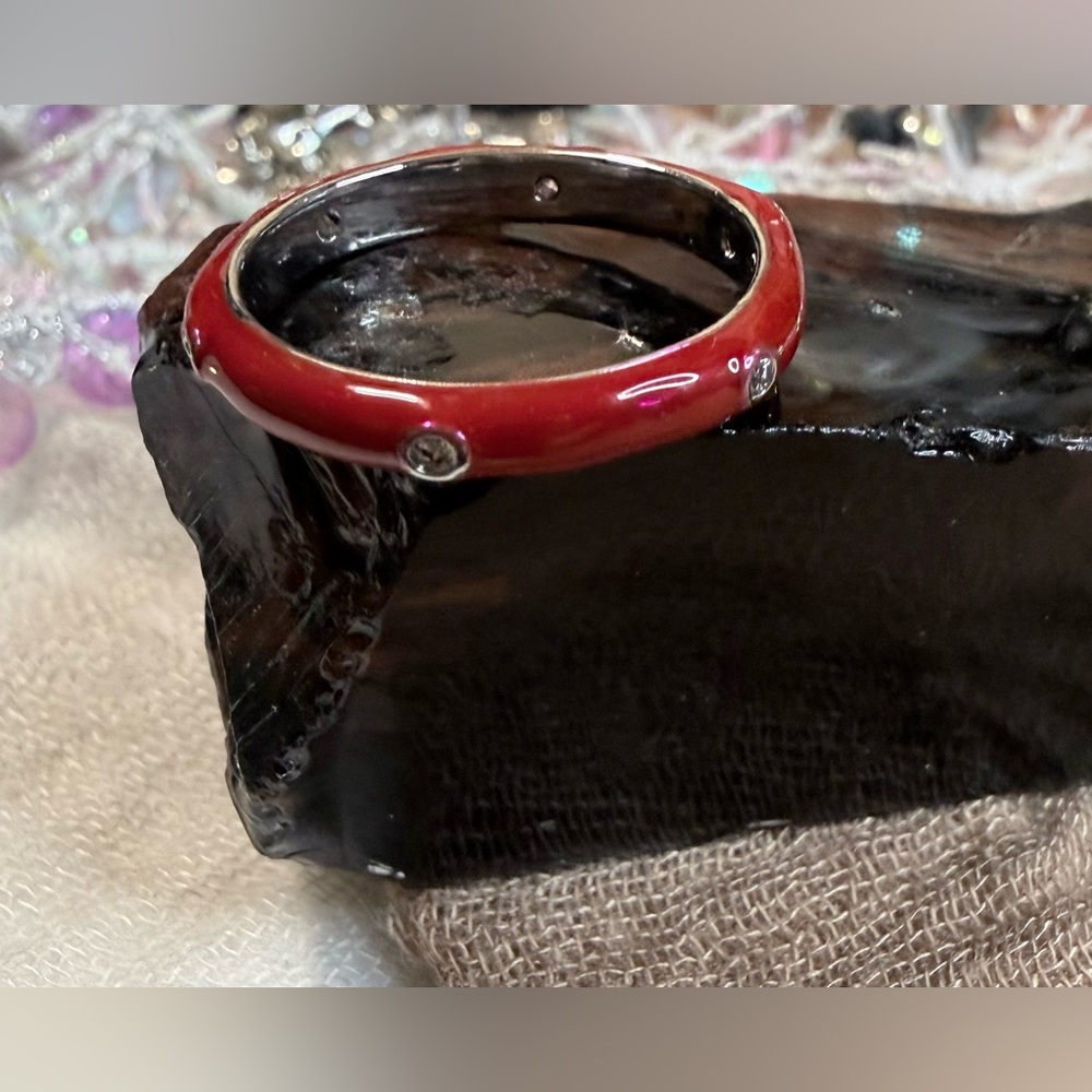 Red Enamel over Sterling Silver Ring Size 7 1/2